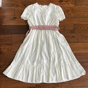 Mango Elegant White Dress with Pink Sash